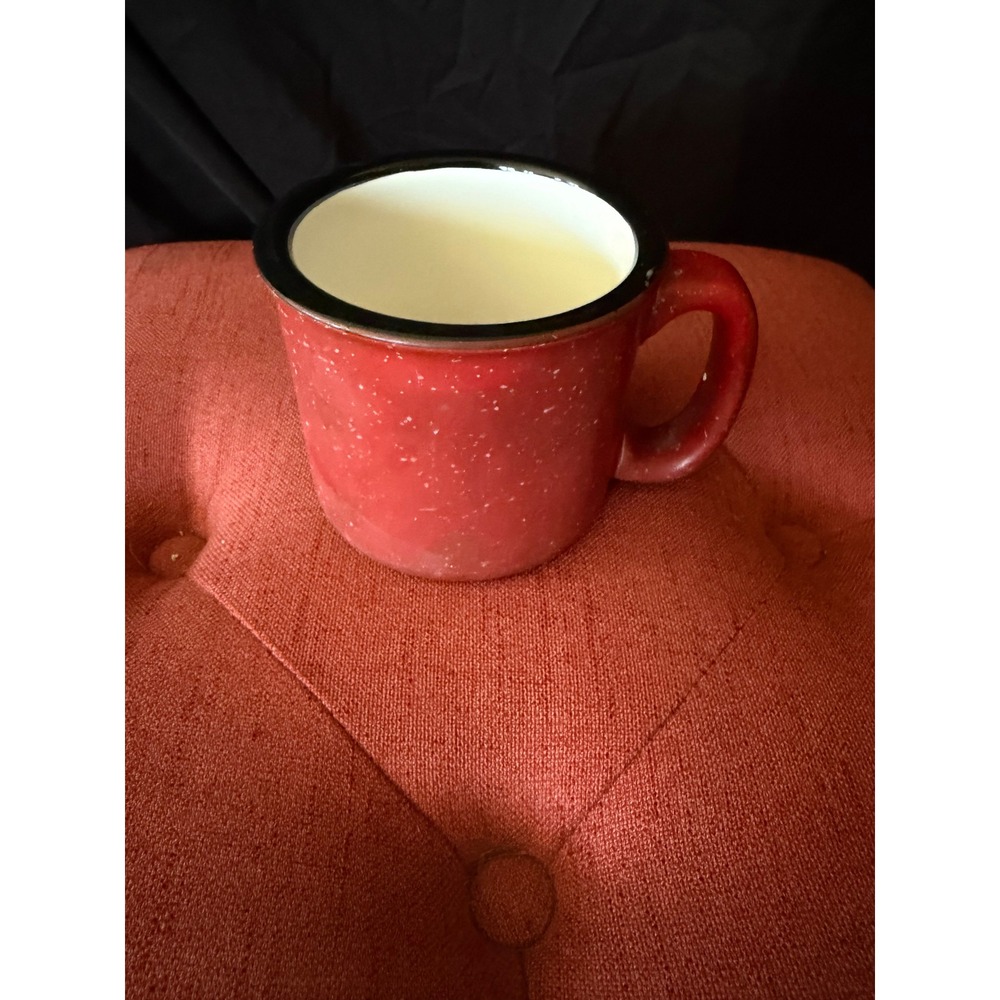 Red Speckled Campfire Coffee Mug Ceramic Vintage Style Black Rim 12oz